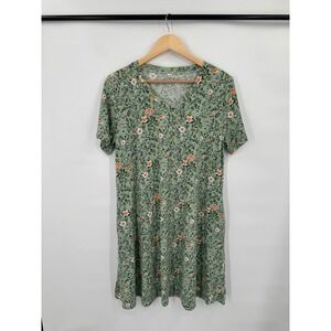 Your Style Womens Sage Green Floral Bird Print V-Neck T-Shirt Dress XL